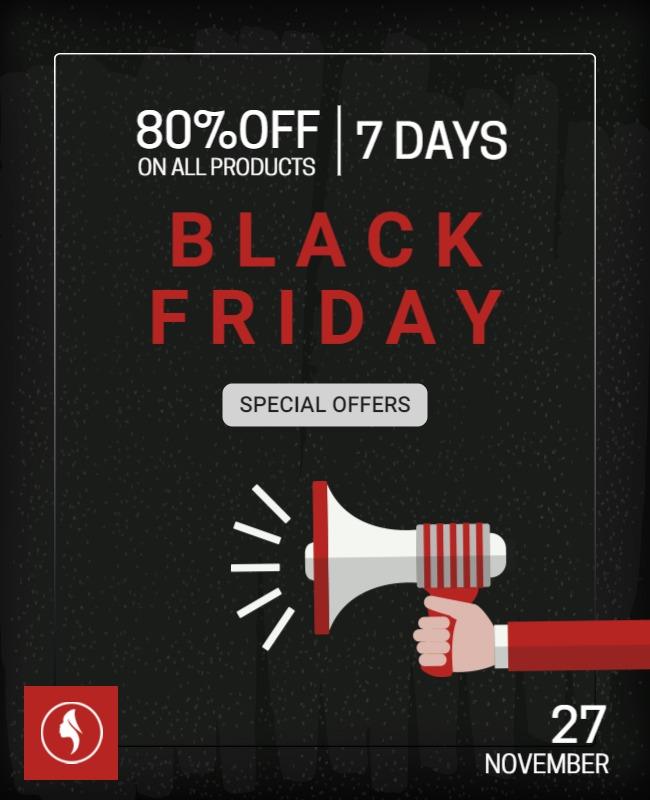 Bold Black Friday Sale Announcement with Red Highlights Poster Template