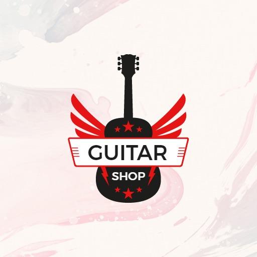Bold Black Guitar with Red Wings for Guitar Shop Logo Template