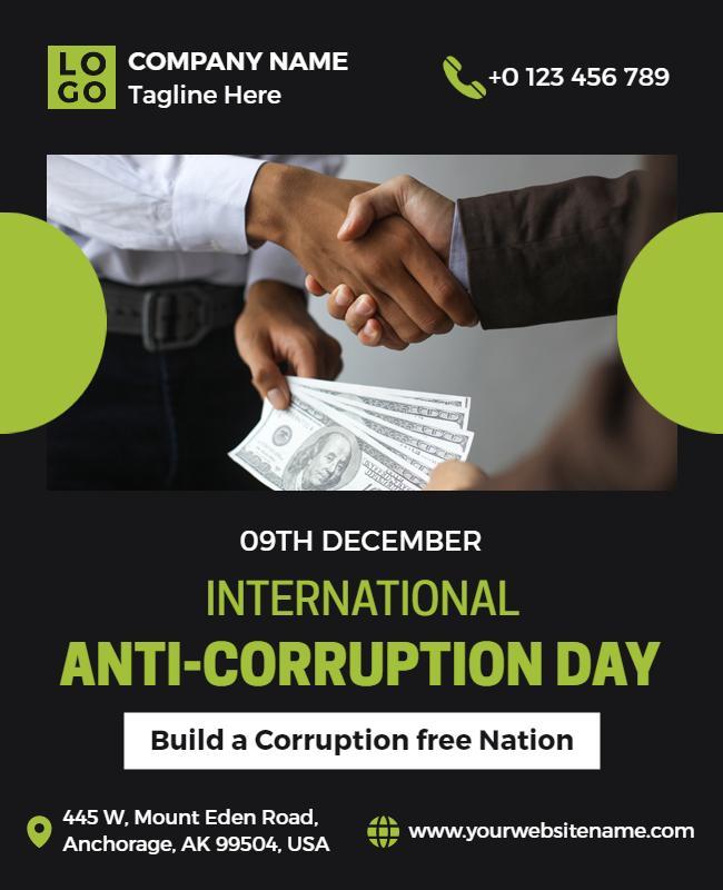 Bold Black International Anti-Corruption Day Awareness Poster Template