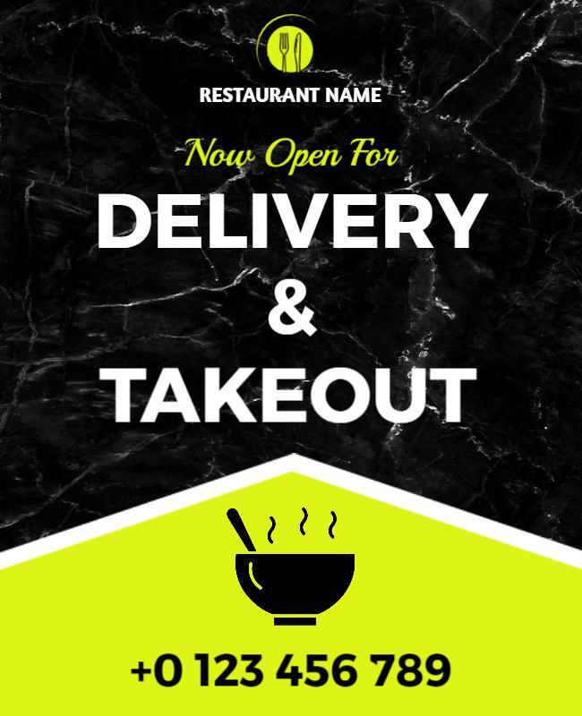 Bold Black Marble Takeout and Delivery Restaurant Poster Template