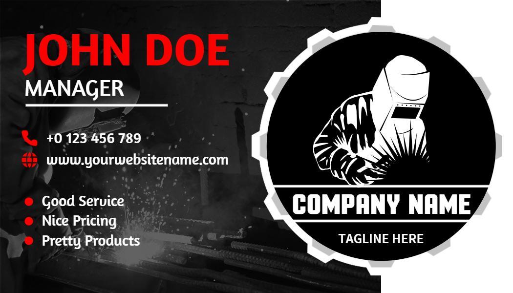 Bold Black Metal Fabrication Welding Business Card Template