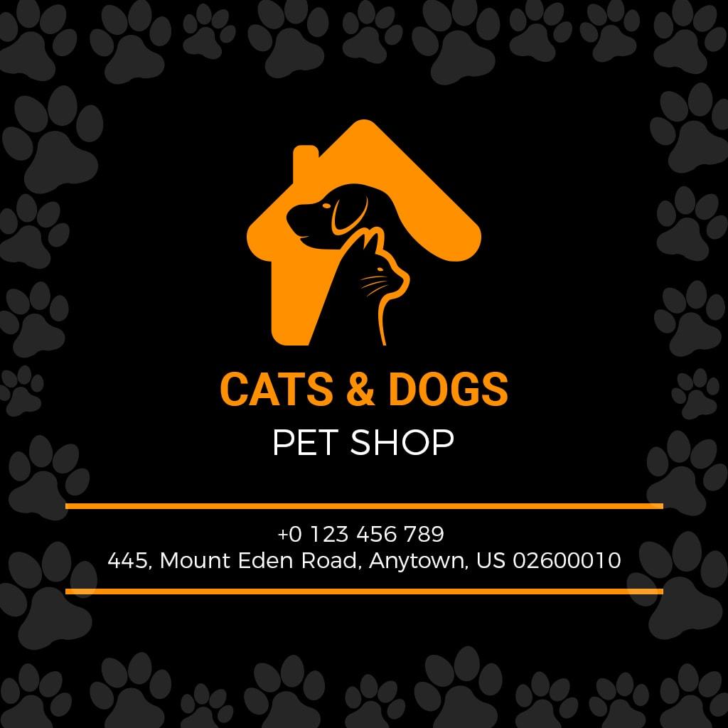 Bold Black Pet Shop Cats And Dogs Business Card Template