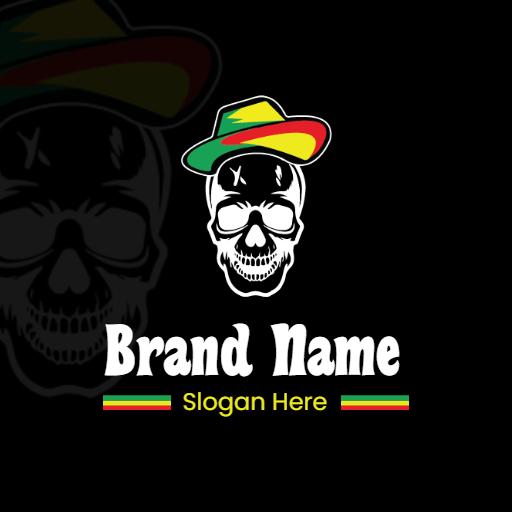 Bold Black Skull with Colorful Hat Celebrating Reggae Culture Logo Template