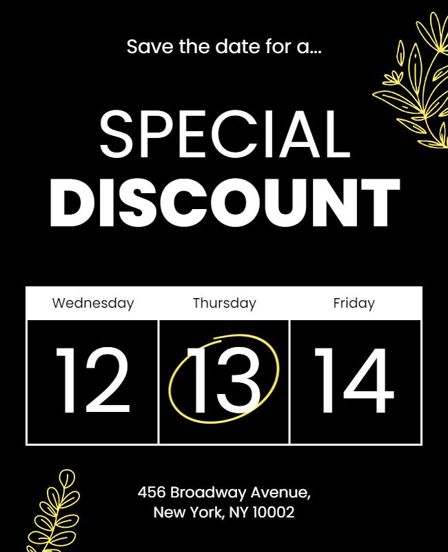 Bold Black Special Discount Event Calendar Poster Template