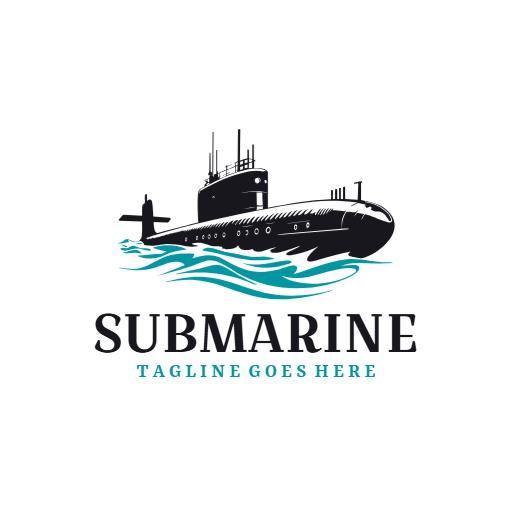 Bold Black Submarine Navigating Vibrant Ocean Waves Logo Template