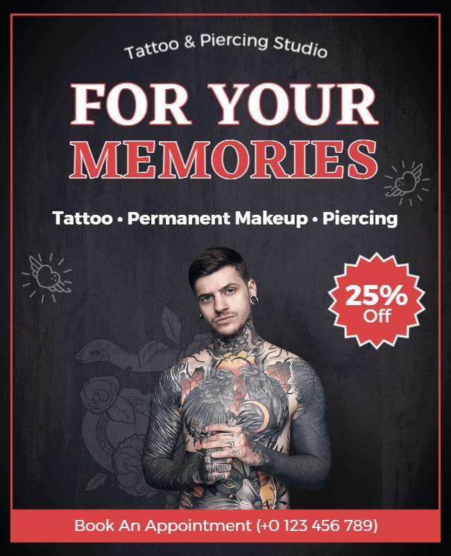 Bold Black Tattoo and Piercing Studio Promotional Poster Template