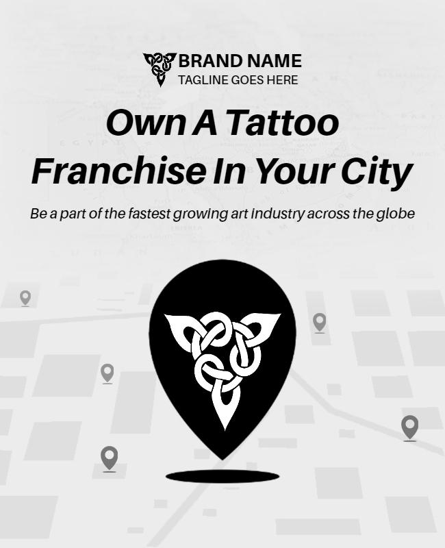 Bold Black Tattoo Franchise Opportunity Announcement Poster Template