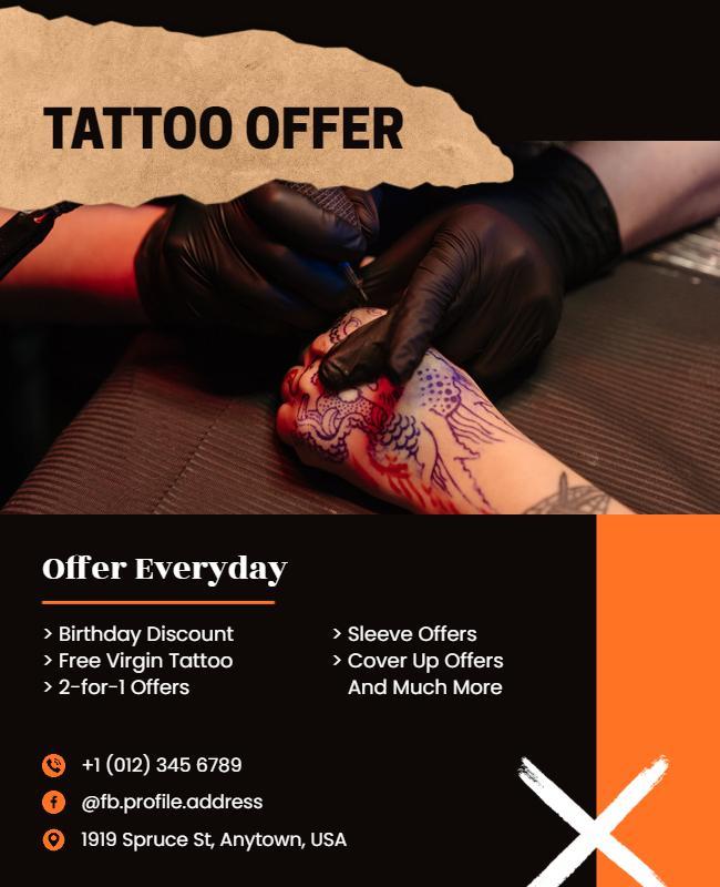 Bold Black Tattoo Offer Promotions for Daily Discounts Poster Template