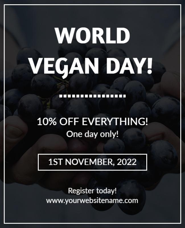 Bold Black World Vegan Day Promotional Discount Poster Template