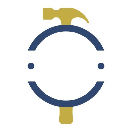 Bold Blue and Gold Circle with Hammer Symbolizing Craftsmanship Logo Template