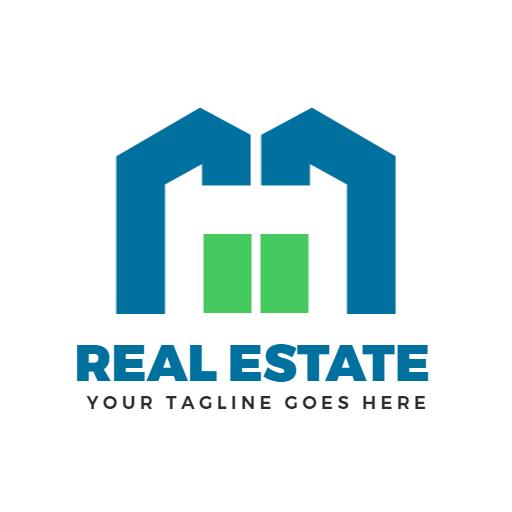 Bold Blue and Green Home Design Signifying Real Estate Logo Template