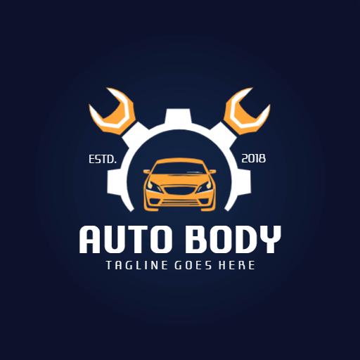 Bold Blue and Orange Auto Body Service Empowering Repairs Logo Template