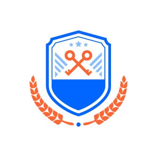 Bold Blue and Orange Shield Design with Keys Logo Template