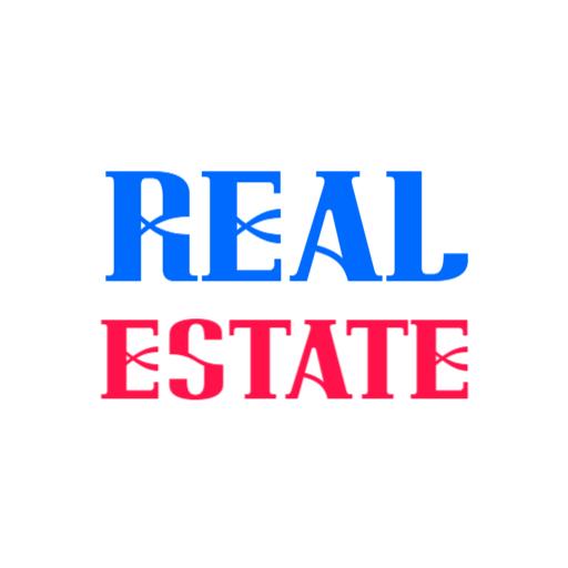 Bold Blue and Red Wordmark Design for Real Estate Logo Template
