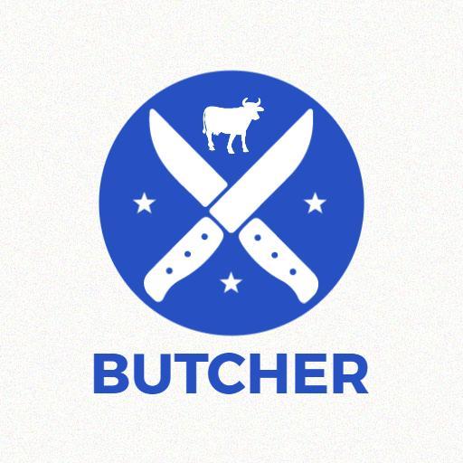 Bold Blue and White Butcher Logo Featuring Crossed Knives Template