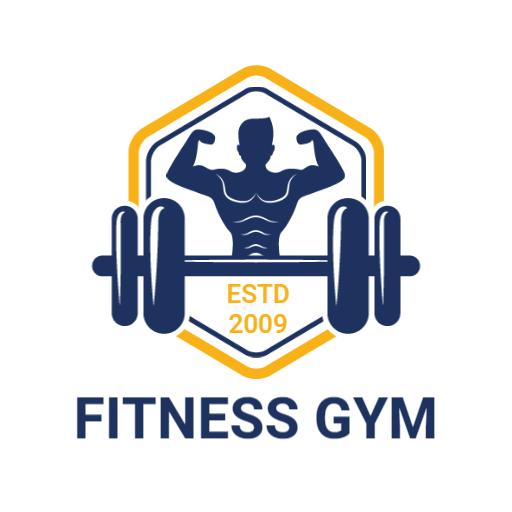 Bold Blue and Yellow Bodybuilding Design for Fitness Logo Template
