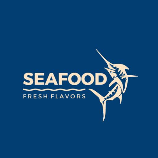 Bold Blue Background with Fresh Seafood Flavor Logo Template
