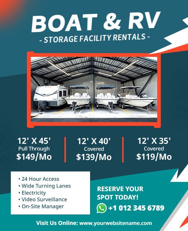 Bold Blue Boat and RV Storage Facility Rentals Poster Template
