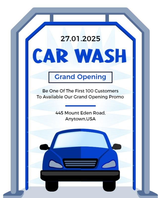 Bold Blue Car Wash Grand Opening Event Poster Template