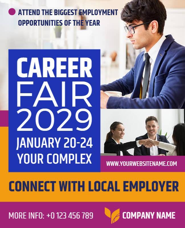 Bold Blue Career Fair Networking Opportunities Flyer Template