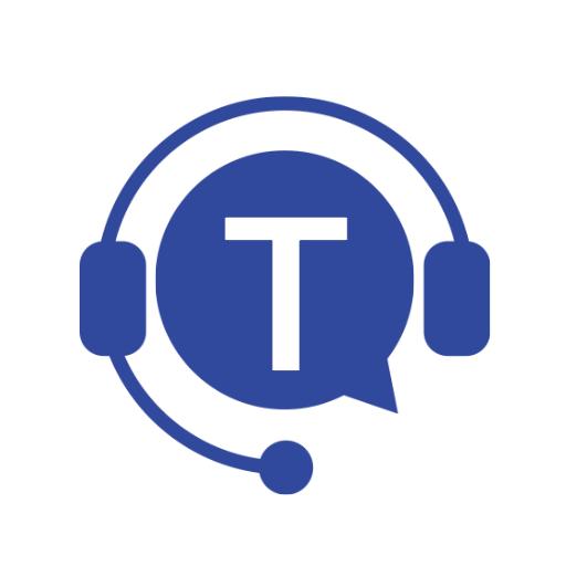 Bold Blue Chat Logo Featuring Letter T and Headset Design Logo Template