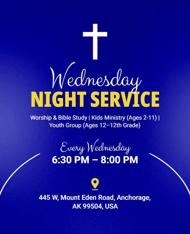 Bold Blue Christian Community Night Service Poster Template