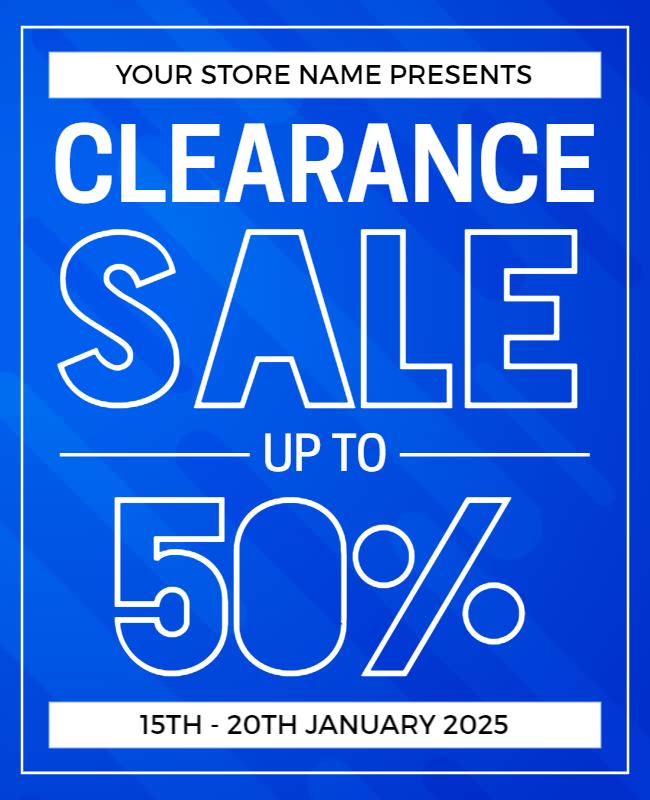 Bold Blue Clearance Sale Promotion Discount Poster Template