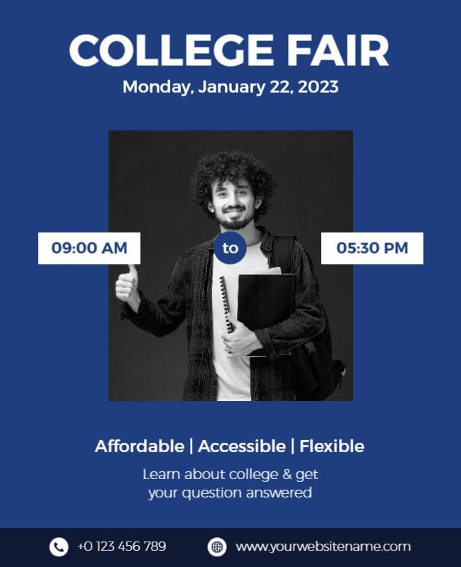 Bold Blue College Fair Informational Event Flyer Template