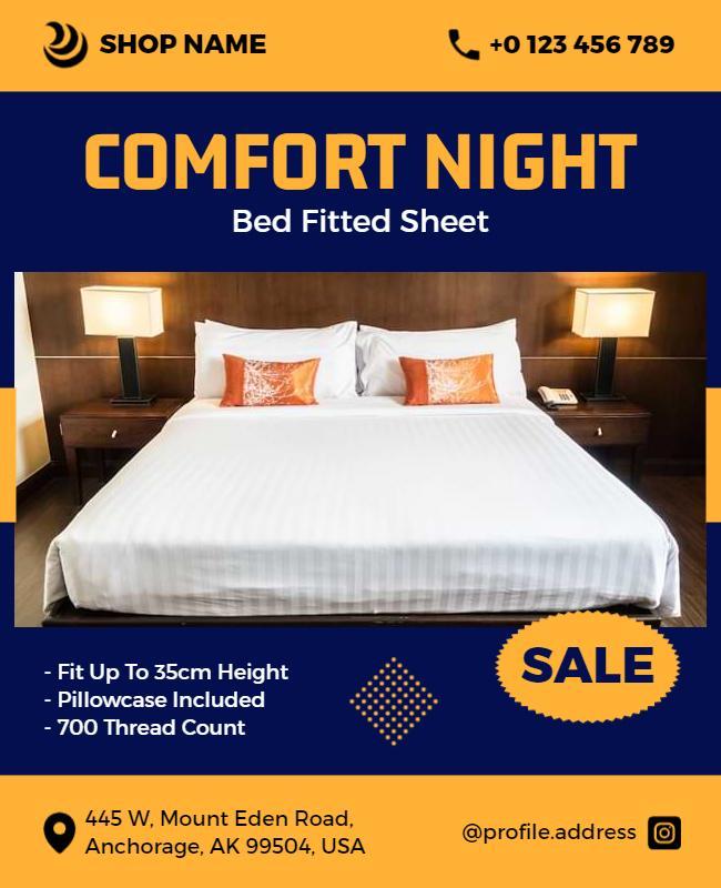 Bold Blue Comfort Night Bed Fitted Sheet Sale Poster Template