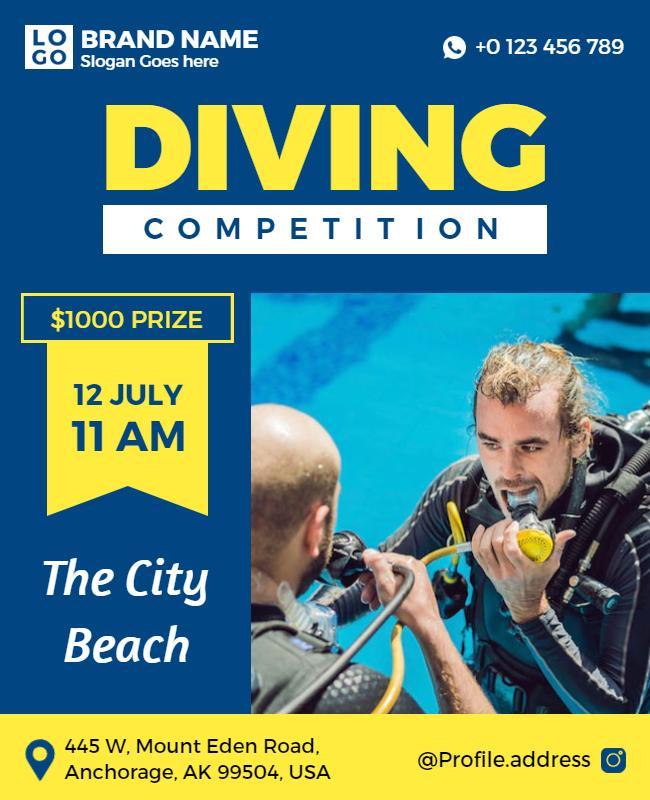 Bold Blue Diving Competition Event Poster Template