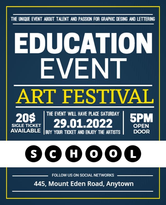 Bold Blue Education Art Festival Announcement Poster Template