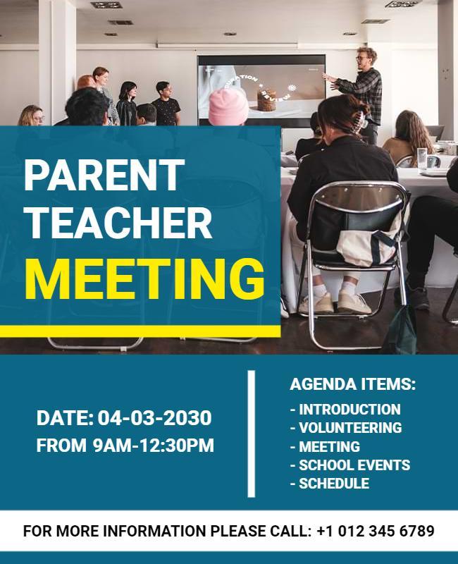Bold Blue Educational Parent Teacher Meeting Poster Template