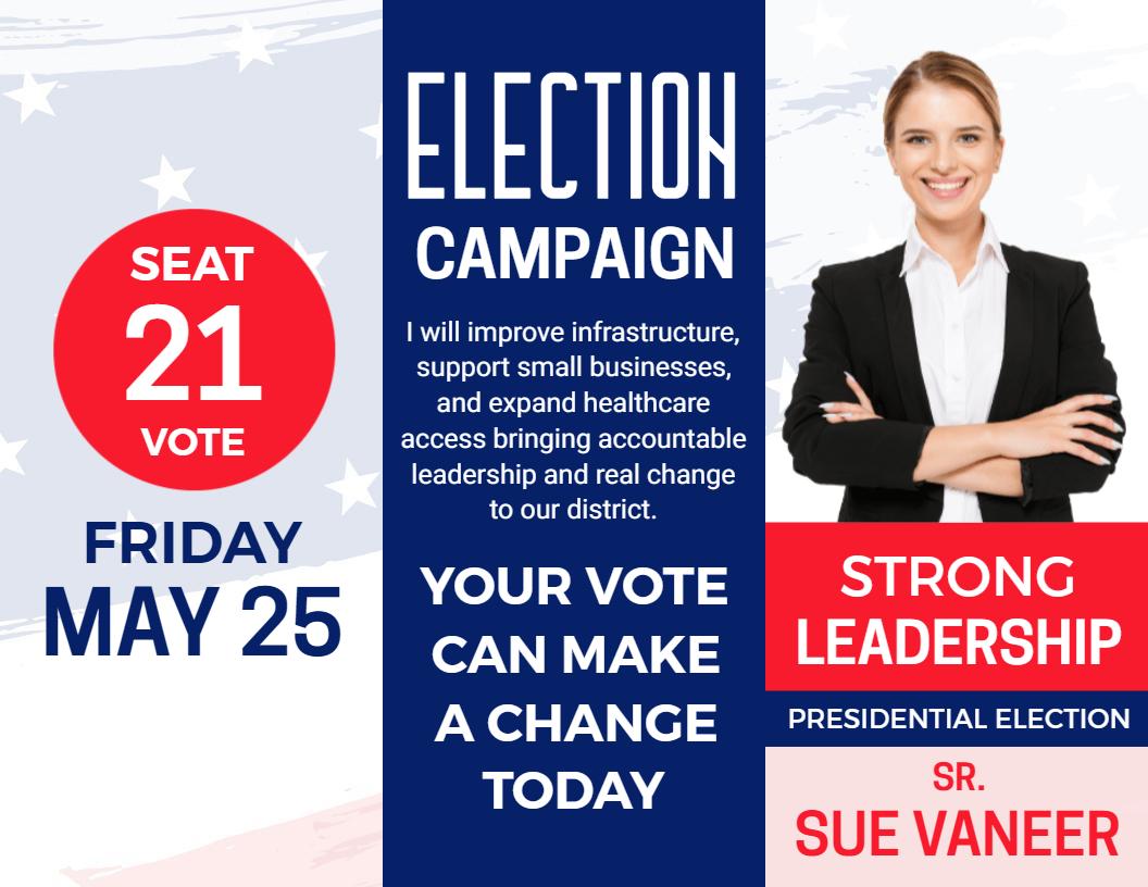 Bold Blue Election Campaign Leadership Tri Fold Brochure Template