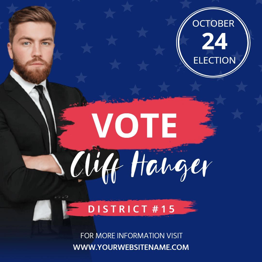 Bold Blue Election Promotion for Cliff Hanger District #15 Ad Template