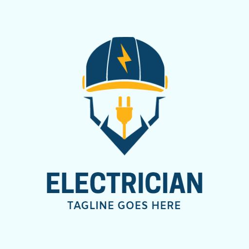 Bold Blue Electrician with Safety Helmet and Lightning Logo Template