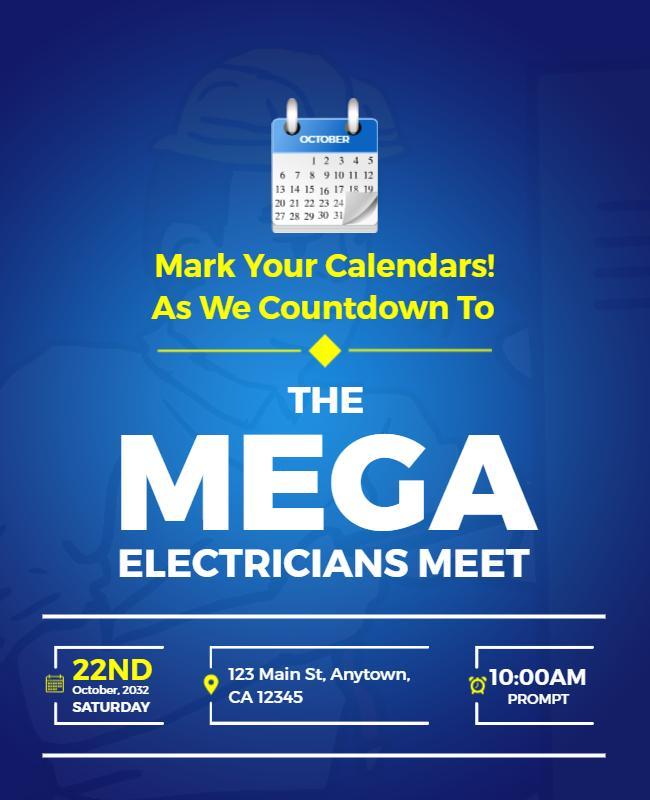 Bold Blue Electricians Meet Countdown Event Poster Template