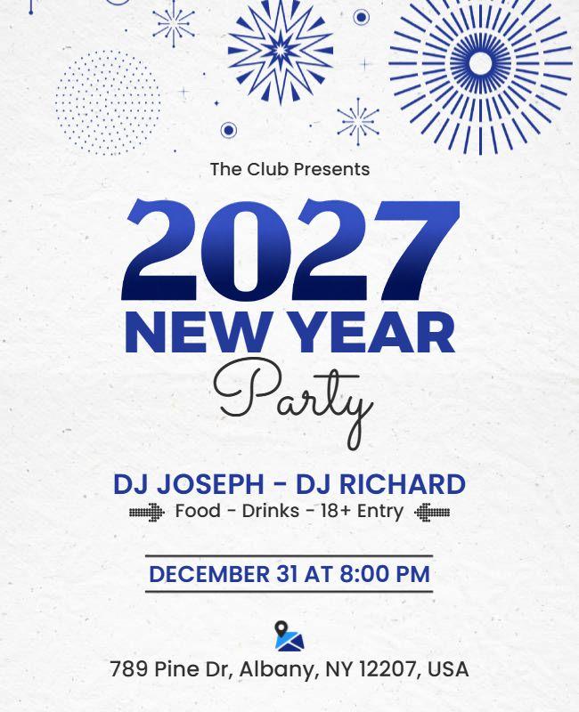 Bold Blue Festive New Year Celebration Party Flyer Template