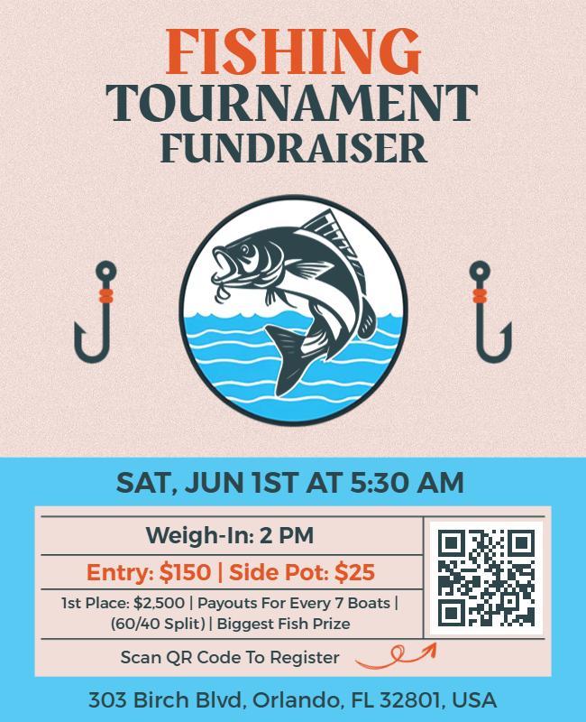 Bold Blue Fishing Tournament Fundraiser Poster Template