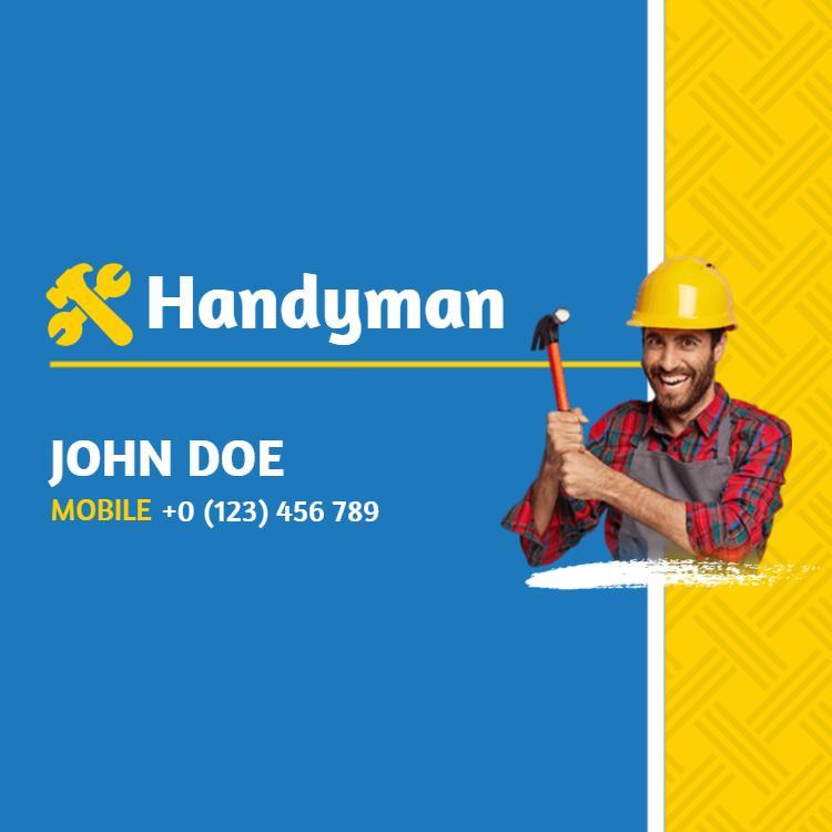 Bold Blue Handyman Services with Yellow Accents Business Card Template