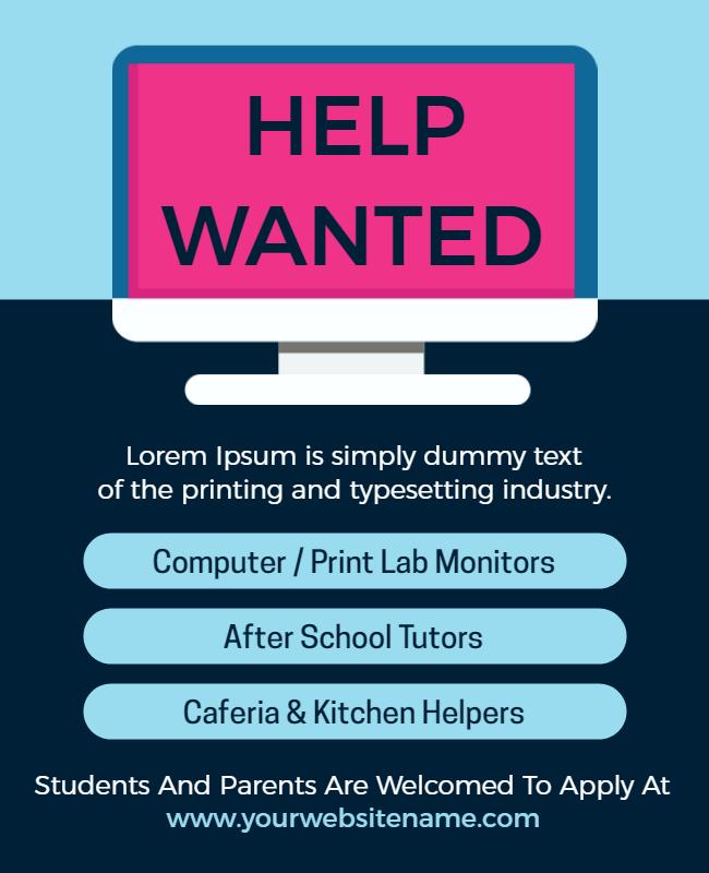 Bold Blue Help Wanted Job Recruitment Poster Template