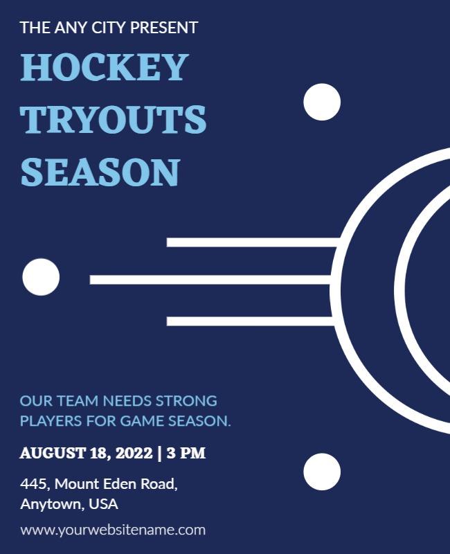 Bold Blue Hockey Tryouts Season Announcement Poster Template