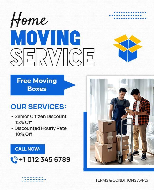 Bold Blue Home Moving Service Discount Offer Poster Template