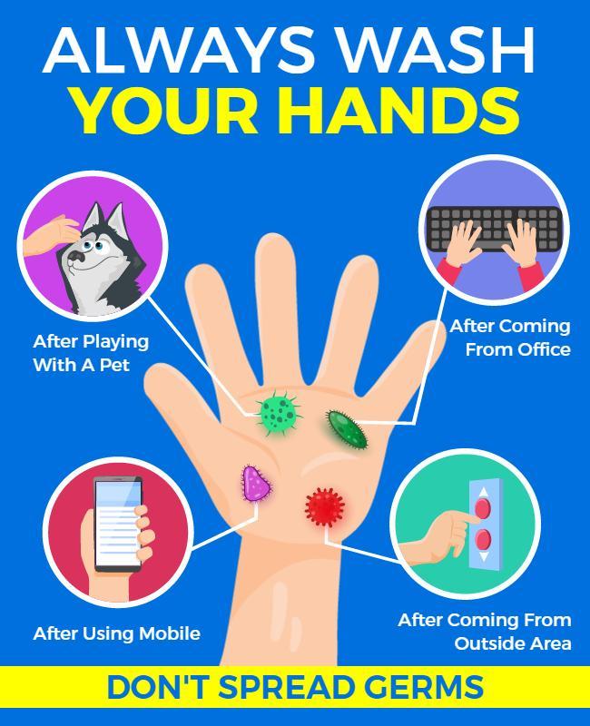 Bold Blue Hygiene Awareness Always Wash Your Hands Poster Template