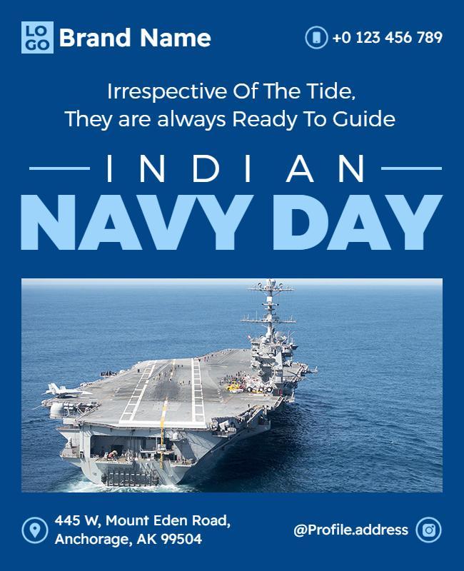 Bold Blue Indian Navy Day Celebration Poster Template