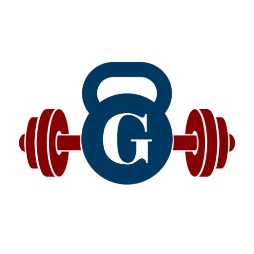 Bold Blue Letter G Enclosed by Red Dumbbells Alphabet Logo Template