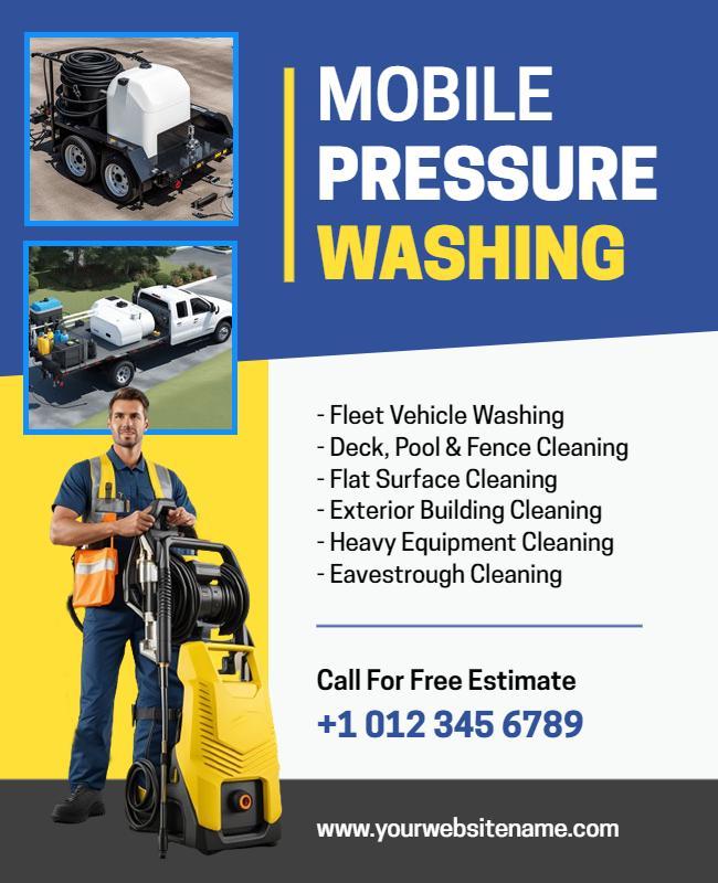 Bold Blue Mobile Pressure Washing Services Poster Template