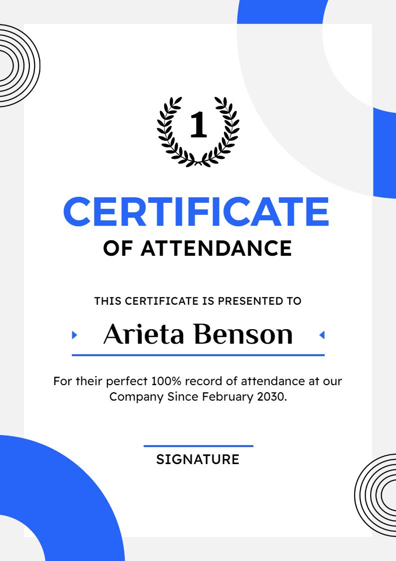 Bold Blue Modern Attendance Achievement Certificate Template