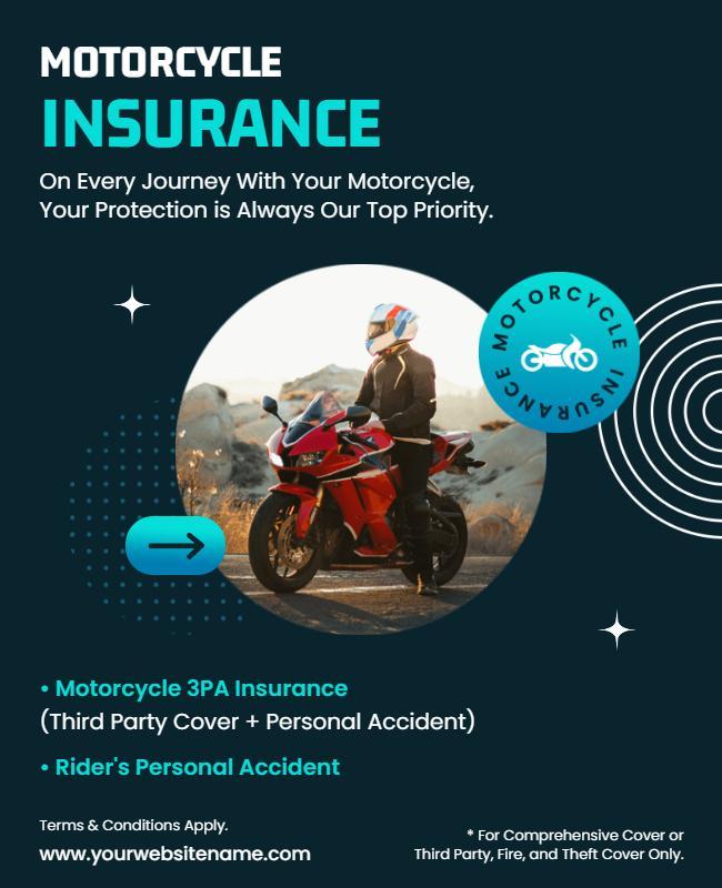 Bold Blue Motorcycle Insurance Coverage Information Poster Template
