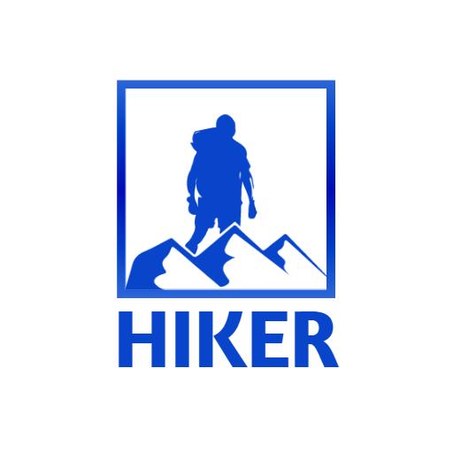 Bold Blue Mountain Scene Inspiring Adventure Hiking Logo Template