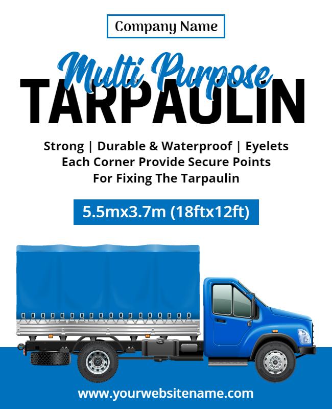Bold Blue Multi-Purpose Tarpaulin Product Information Poster Template